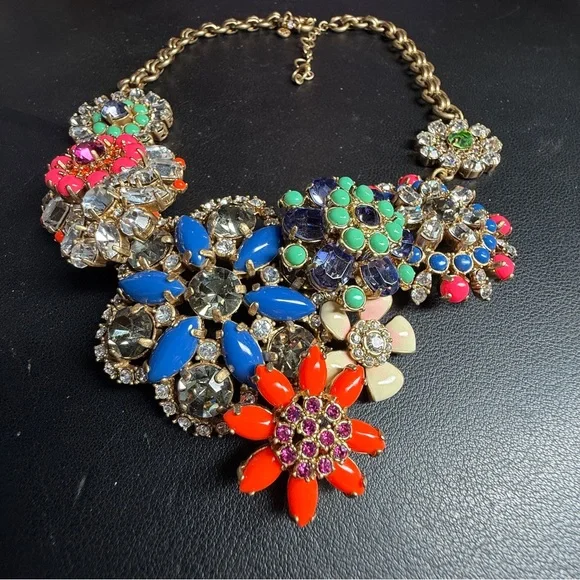 J.Crew Crystal Rainbow Flower Lattice Statement Necklace 18" +3"Ext - Picture 6 of 7